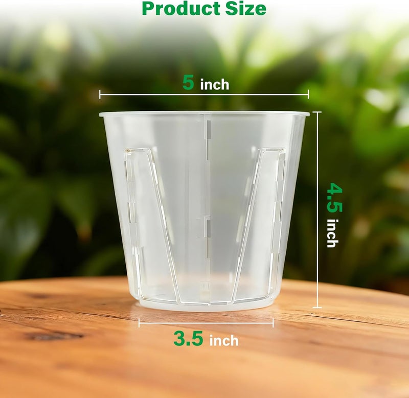 Bluepro 5 Inch Side-Open Orchid Pots 12 Pack, Clear Plastic Nursery Planters with Detachable Side Walls for Easy Repotting, Breathable Slotted Flower Pots with Drainage for Root Health - Image 2